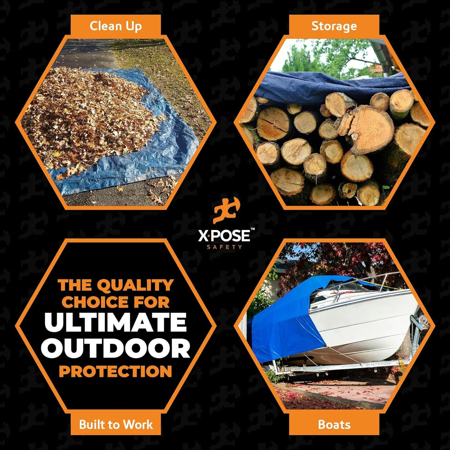 Xpose Safety 12’ x 16’ Heavy Blue/Brown Tarp - Waterproof Tarp - 7 Mil Weatherproof Camping Tarp for Tent, Rain, Wind & Sun - Plastic Tarpaulin Cover Outdoor Tarp for Roof, Trailer, RV, Car, Boat