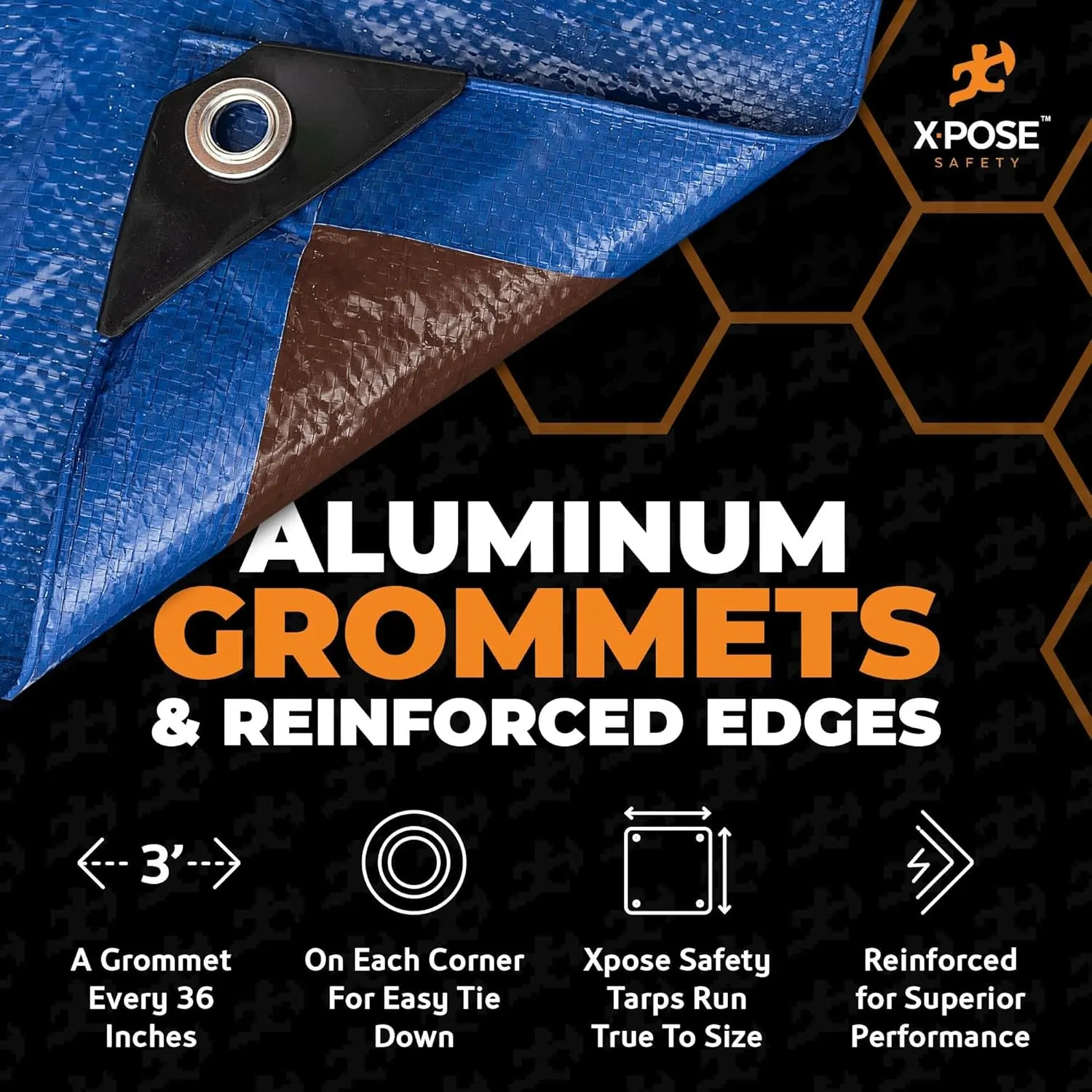 Xpose Safety 12’ x 16’ Heavy Blue/Brown Tarp - Waterproof Tarp - 7 Mil Weatherproof Camping Tarp for Tent, Rain, Wind & Sun - Plastic Tarpaulin Cover Outdoor Tarp for Roof, Trailer, RV, Car, Boat