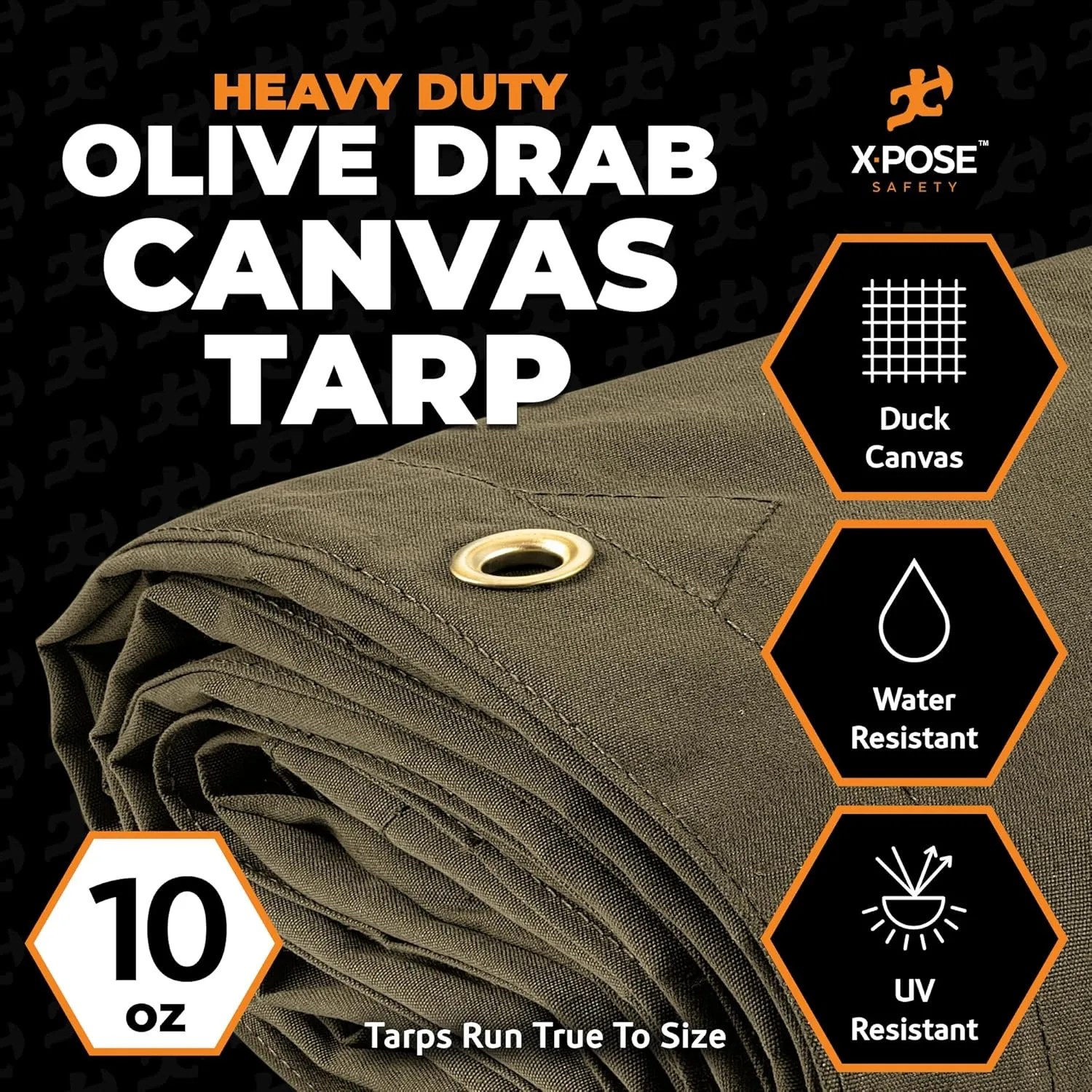 Xpose Safety Canvas Tarp - 10oz Olive Drab Canvas Tarps Heavy Duty Water Resistant with Brass Grommets- Multipurpose Outdoor Tarpaulin for Camping, Canopy, Trailer, Equipment Cover 10' x 14'