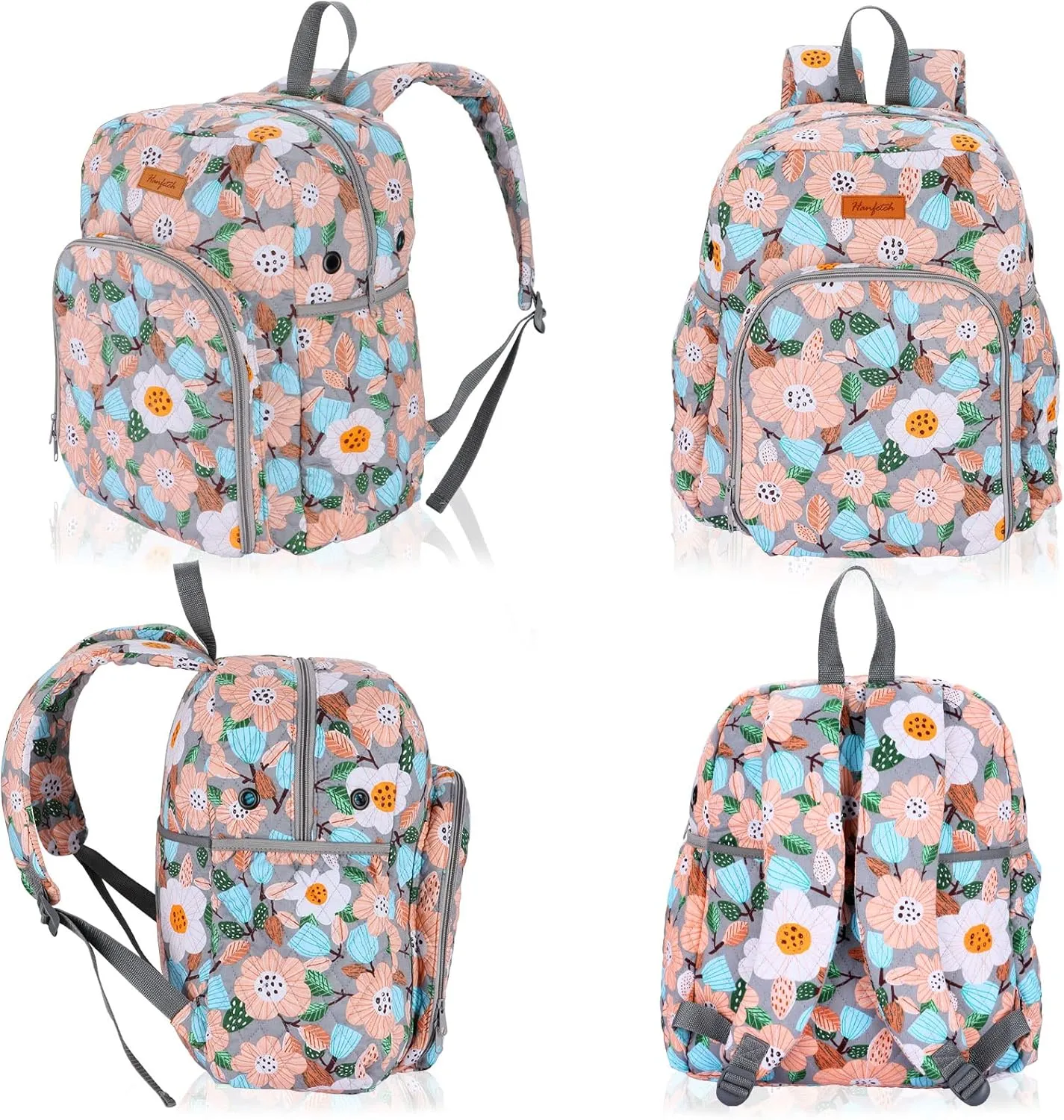 Yarn Storage Organizer Knitting Bag Backpack - Large Size with Grommets, Portable for Yarn Skeins, Crochet Hooks, Knitting Needles and Other Accessories (Flower-Grey)