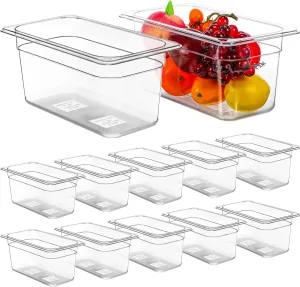Yinder 12 Pack Plastic Food Pan 1/3 Size Commercial Food Storage Containers Pans Clear Stackable Restaurant Hotel Pans for Kitchen Fruits Vegetables Beans Corns(6 Inches High, 2.25 Gallon)