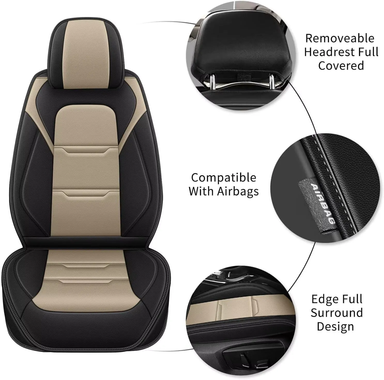YORKNEIC 2 Front Car Seat Covers for Subaru WRX 2015-2023 2024 2025 Faux Leather Waterproof Seat Covers Automotive Seat Protectors Cushions with Airbag Compatible(2 Front Seat,Black&Beige)