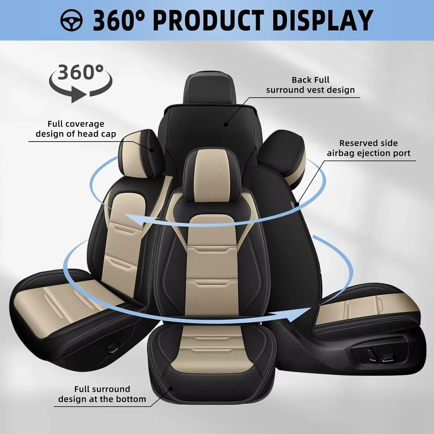 YORKNEIC 2 Front Car Seat Covers for Subaru WRX 2015-2023 2024 2025 Faux Leather Waterproof Seat Covers Automotive Seat Protectors Cushions with Airbag Compatible(2 Front Seat,Black&Beige)