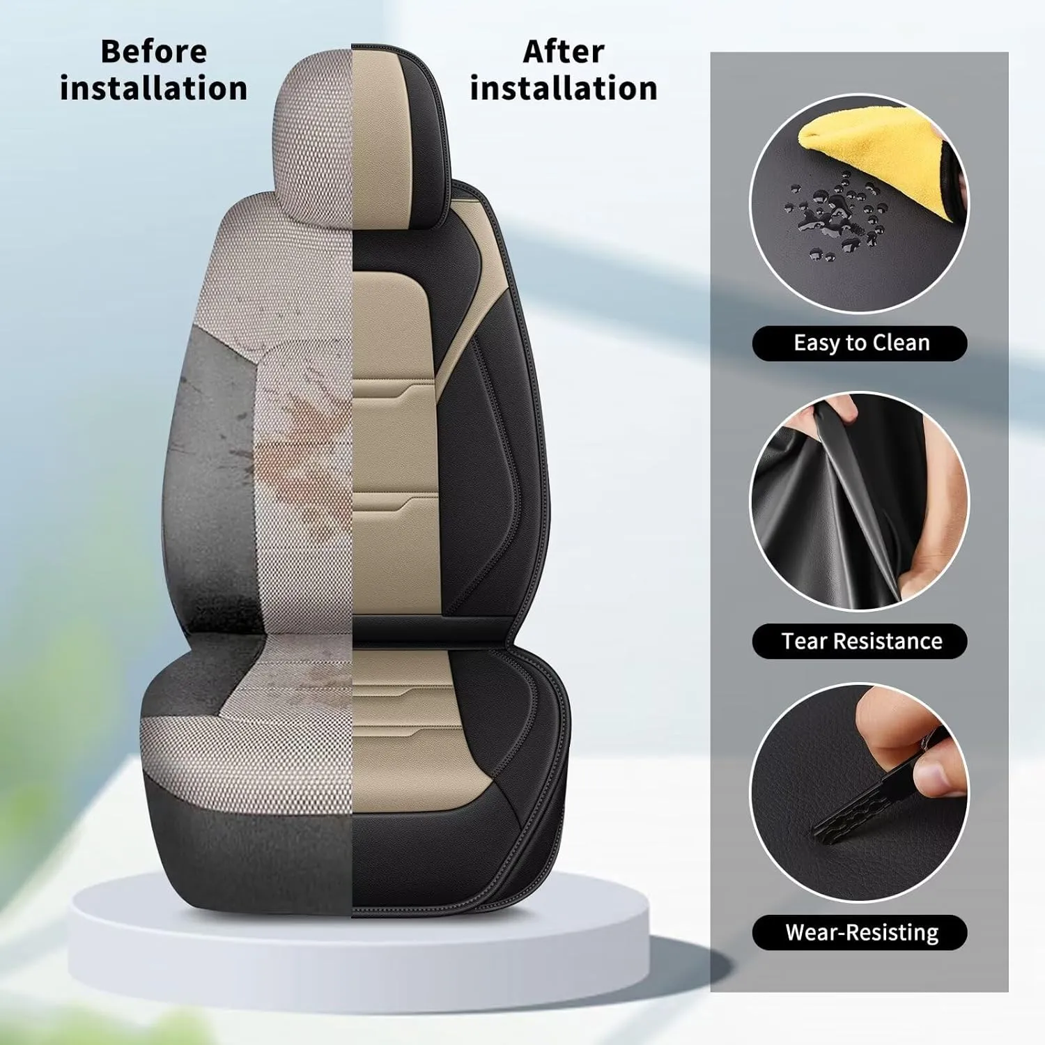 YORKNEIC 2 Front Car Seat Covers for Subaru WRX 2015-2023 2024 2025 Faux Leather Waterproof Seat Covers Automotive Seat Protectors Cushions with Airbag Compatible(2 Front Seat,Black&Beige)
