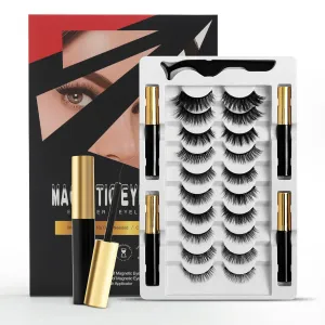 YUHYtop Natural Magnetic Eyelashes, Magnetic Eyelashes Natural Look, 10 Pairs Reusable Eye Lashes 4 Tubes of Eyeliner with Tweezer, Reusable Fake Eyelashes with Tweezer