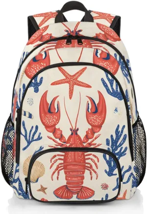 Yzrwebo Ocean Crayfish Laptop iPad Tablet Travel Backpack Casual Daypack, Coral Starfish Lightweight Adjustable Shoulder Straps with Multiple Pockets Backpack for Women Men Gifts