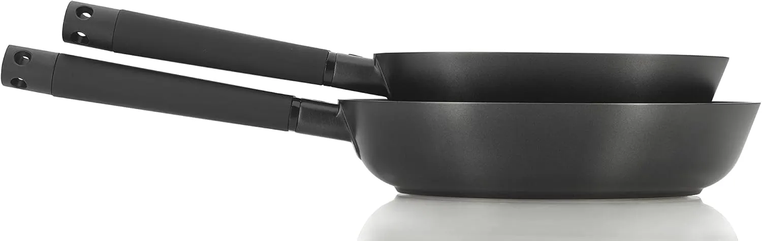 ZAVOR Noir 8 & 10 Inch Skillet Set - Premium Cast Aluminum with Titanium-based Nonstick Ceramic Coating & Removable Handles - Ultra Lightweight - Oven & Induction Ready | Noir Collection