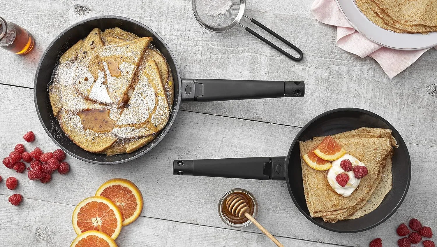 ZAVOR Noir 8 & 10 Inch Skillet Set - Premium Cast Aluminum with Titanium-based Nonstick Ceramic Coating & Removable Handles - Ultra Lightweight - Oven & Induction Ready | Noir Collection