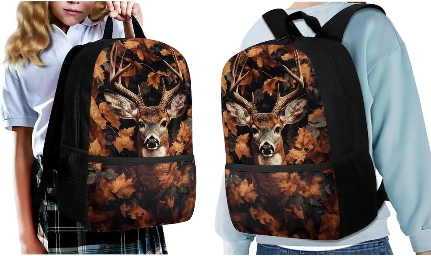 ZFRXIGN Camo Deer Forest Backpack for Girls Back to School Bookbag with Lunch Bag Pencil Case Water Bottle Sleeve Elementary Travel 4 pack Schoolbag Sets Hunting Animal Brown