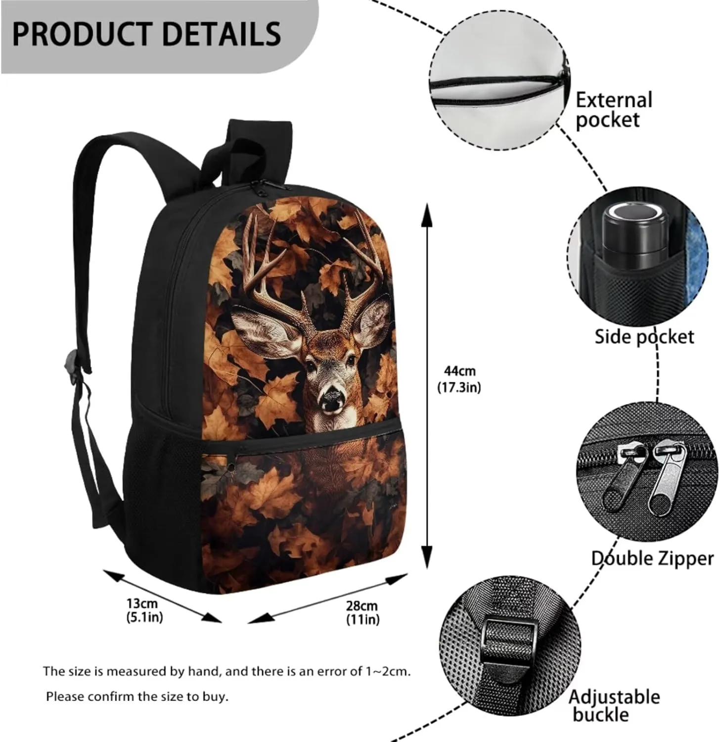 ZFRXIGN Camo Deer Forest Backpack for Girls Back to School Bookbag with Lunch Bag Pencil Case Water Bottle Sleeve Elementary Travel 4 pack Schoolbag Sets Hunting Animal Brown