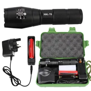 Zoomable Rechargeable 5000LM XML T6 LED Flashlight Torch  1x 18650 Battery  UK Plug Charger Case Bicycle Light 40OT22