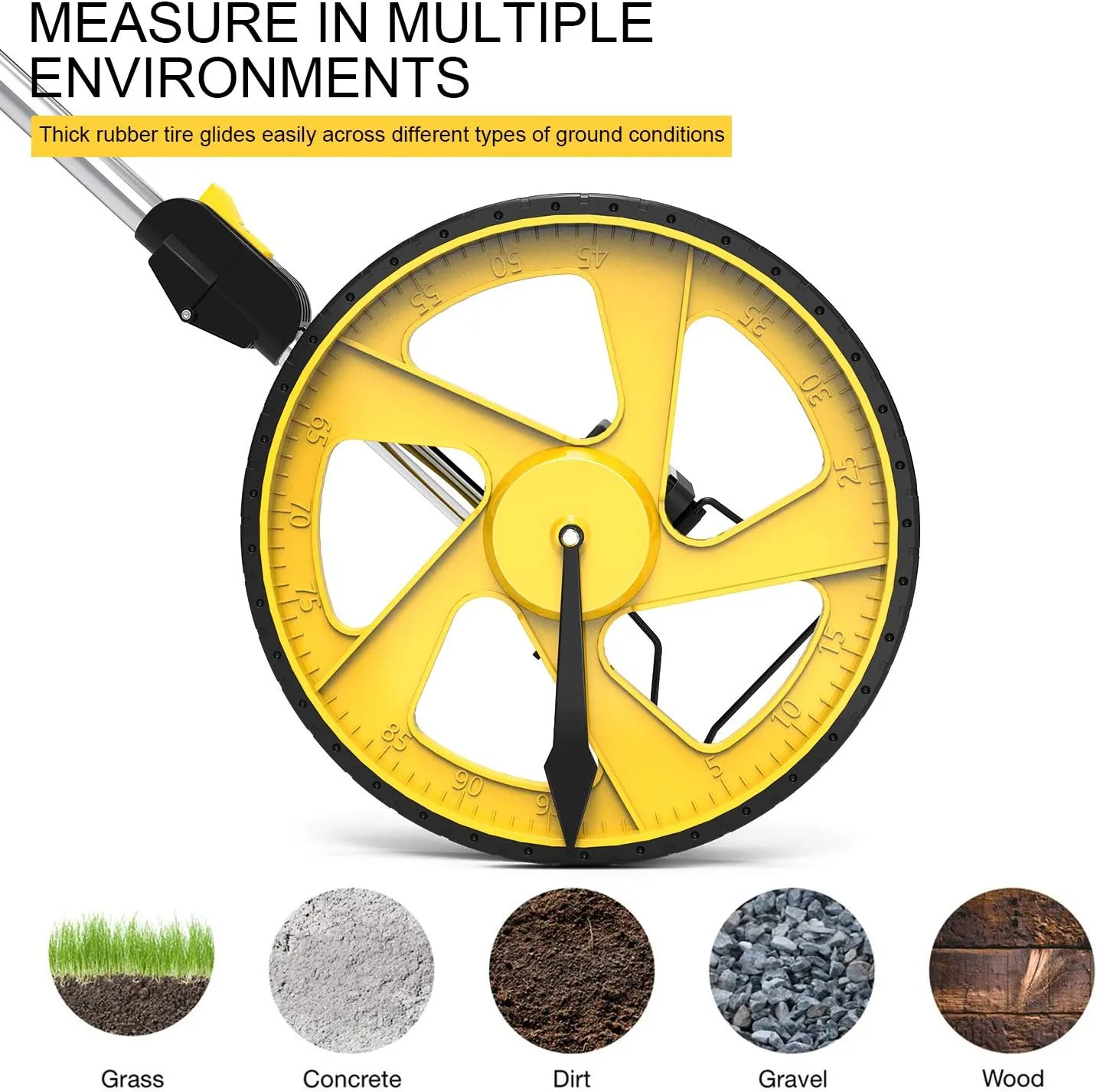 Zozen Measuring Wheel in Feet and Inches, Mechanical/Double Collapsible/One Key to Reset/Kickstand to Keep Stand/Starting Point Arrow and Cloth Carrying Bag, 0-9,999 Ft Measure Wheel.