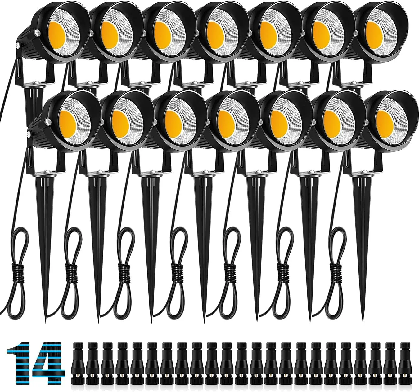 ZUCKEO 10W Low Voltage Landscape Lights LED Landscape Lighting with Connectors, 12V Outdoor Spotlights Yard Garden Pathway Lights, 1000LM Waterproof Warm White Light (14 Pack)